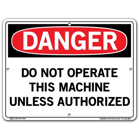 Vestil Aluminum Sign, 9-1/2" Height, 12-1/2" Width, Aluminum, Rectangle, English SI-D-26-B-AL-080